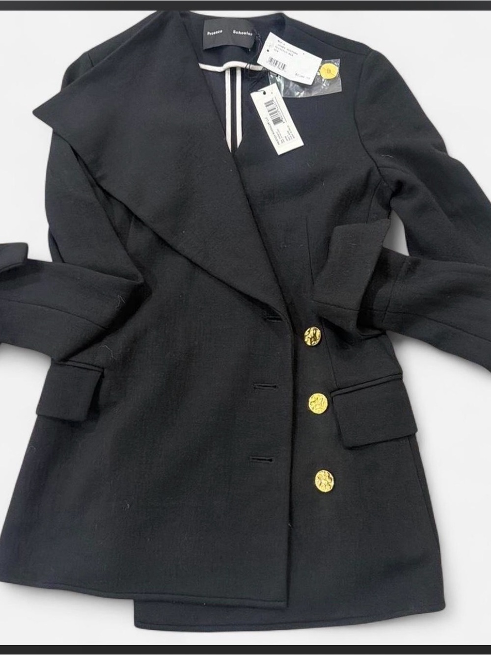 Proenza Schouler Black Double-Breasted Blazer with Gold Buttons